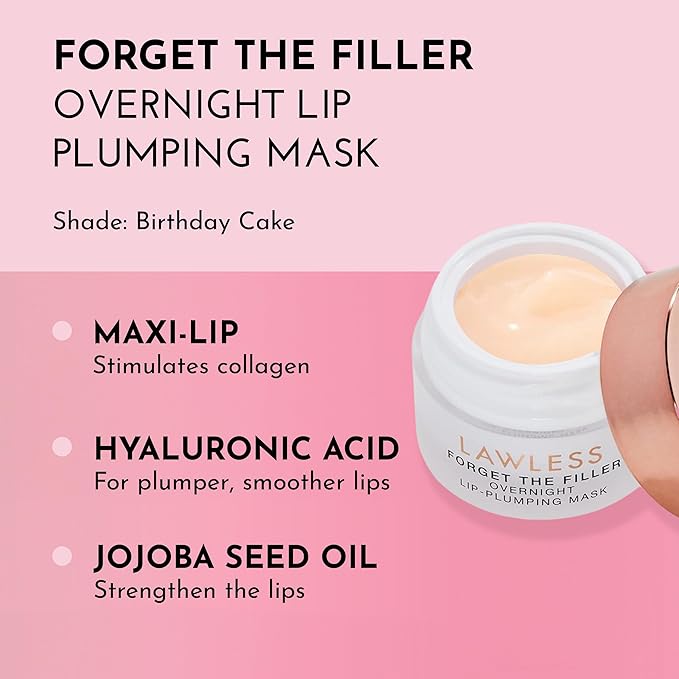 LAWLESS Women's Forget The Filler Overnight Lip Plumping, Birthday Cake, 0.28 Ounce