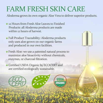 Aloderma 99% Organic Aloe Vera Gel Made within 12 Hours of Harvest, Easy Travel Size Tube for Body, Face, & Scalp, Cooling & Soothing Support for Skin & Sunburn, Hydrating Aloe Gel, 1.5oz - 6ct