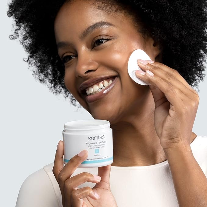 Sanitas Skincare Brightening Peel Pads, Home Peeling Treatment With Lactic, Glycolic, and Salicylic Acids, Exfoliating Treatment, 50 Pads / 2 Ounces