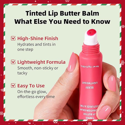 KIMUSE 6 Pcs Tinted Lip Butter Hydration Balm Set, 6 Flavored Shades Hydrating Plumping Gloss with Hyaluronic Acid & Vitamin E, Sheer Tint, Non-Sticky | Vegan Lip Care Makeup for Dry Lips & Daily