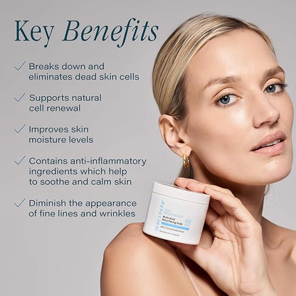 SKINN Multi-Acid Resurfacing Pads, with Glycolic, Lactic & Salicylic Acid, 60 Pads - Witch Hazel Chemical Peel for Face, Neck & Decollete Exfoliates, Brightens & Tones Skin, for Fine Lines & Wrinkles
