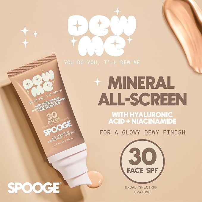Dew Me Mineral All-Screen - Tinted SPF 30 Face Sunscreen with Hyaluronic Acid + Niacinamide for Golden Glow Dewy Finish - Dermatologist Developed, Makeup Primer Complexion Perfector - (1.7 Oz)