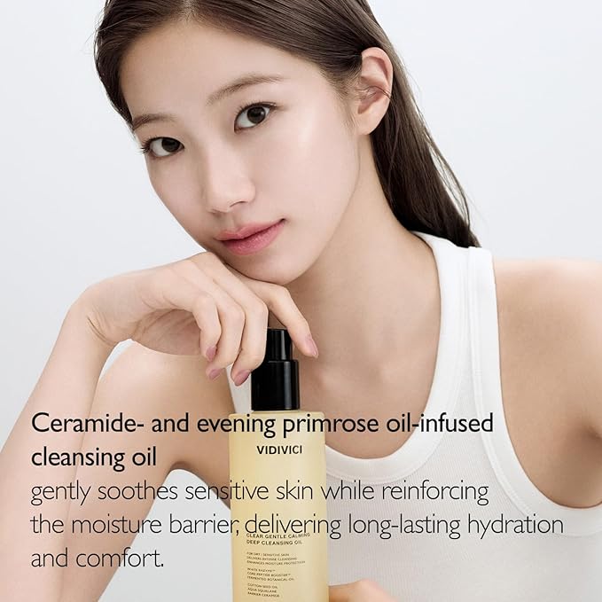 VIDIVICI Clear Gentle Calming Deep Cleansing Oil 10.14 fl.oz | Smooth & Gentle Makeup Remover for Sensitive Skin, Protect Skin Barrier with Ceramide, Korean skin care