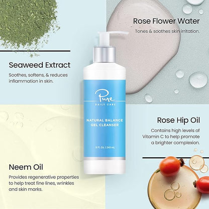 Pure Daily Care Natural Balance Gel Cleanser (8 Oz) - Gentle Refreshing Clinical-Grade Clean Beauty Daily Cleanser