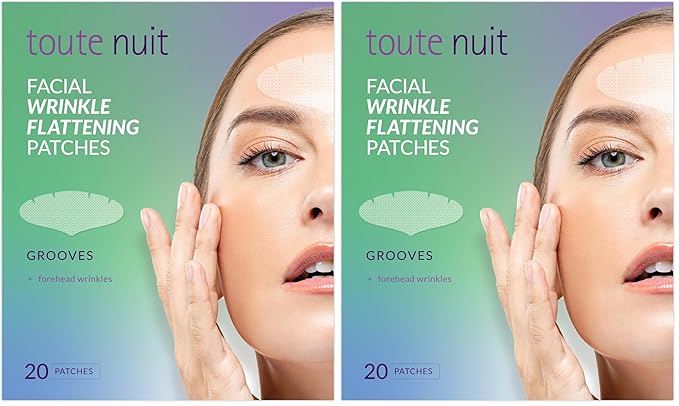 Toute Nuit Wrinkle Patches – Grooves – Face Tape for Maximum Forehead Coverage – Hypoallergenic Anti Wrinkle Patches – 20 Count, Made in USA (Pack of 2)