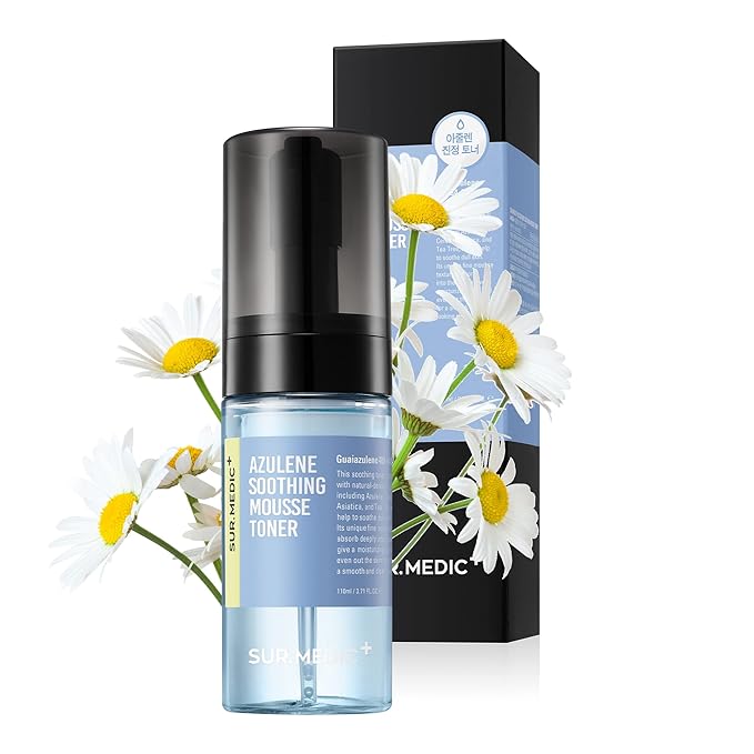 SURMEDIC Azulene Moisturizing Soothing Mousse Toner, Hydrating, Glowing, Calming Bubble Toner for Sensitive, Dry, Dull Skin, Korean Skin Care 3.71 oz / 110ml