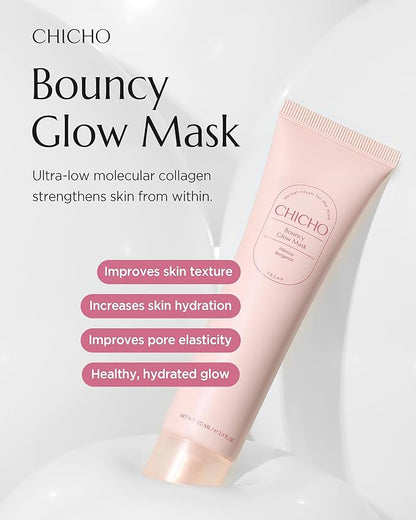 CHICHO Bouncy Glow Mask 300Da Ultramolecular Hibiscus Collagen - Korean Face Peel Off Mask Skin Elasticity Radiant Glow Hydrating Sensitive Skin - Vegan, Hypoallergenic, 2.03 fl.oz.
