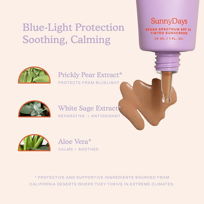 Tower 28 Beauty SunnyDays SPF 30 Tinted Mineral Sunscreen - For Sensitive Skin - 2-in-1 Facial Broad Spectrum UVA/UVB Protection + Foundation – Shade 50 SUNSET, 1 Fl Oz