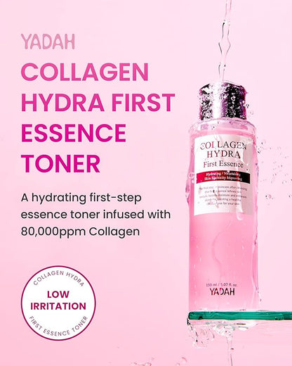 YADAH Collagen Hydra Essence – Deep Hydration, Soothing with 80,000ppm Collagen peptides and Triple Hyaluronic Acid, Centella Asiatica Extract, Niacinamide – 5.07 fl oz