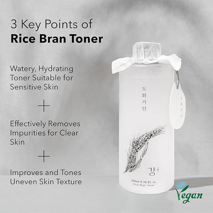 Gentle Rice Bran Toner Korean for Face (Tone, Rejuvenate & Moisturize) - Hydrating Vegan with Hyaluronic Acid - Rice Bran Extract (6.76 Fl oz)