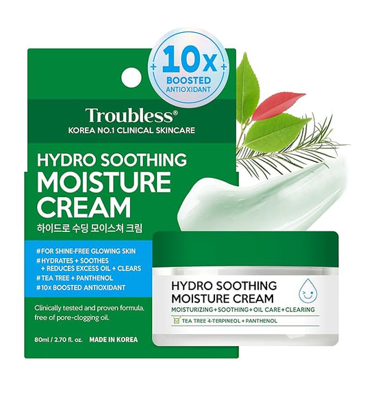 Troubless Hydro Soothing Moisture Cream - Deep Hydration & Skin Barrier Cream for Face w/ 10,000 ppm Panthenol & Tea Tree 4-Terpineol - Soothing & Non-Greasy Face Moisturizer (2.36 fl oz)