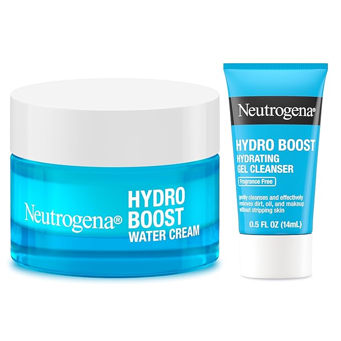 Neutrogena Hydro Boost Water Cream, 72 Hr Hydration for Normal/Extra Dry Skin, Fragrance Free, Face Moisturizer with Hyaluronic Acid, 1.7 oz. & Trial Size Hydro Boost Hydrating Gel Cleanser, 0.5 fl oz