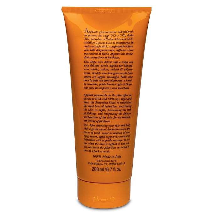 L'Erbolario Soleombra Silky After-Sun Fluid - After Sun Lotion with Aloe Vera Gel for Deep Hydration - Summer Essentials with Shea Butter - 6.7 oz