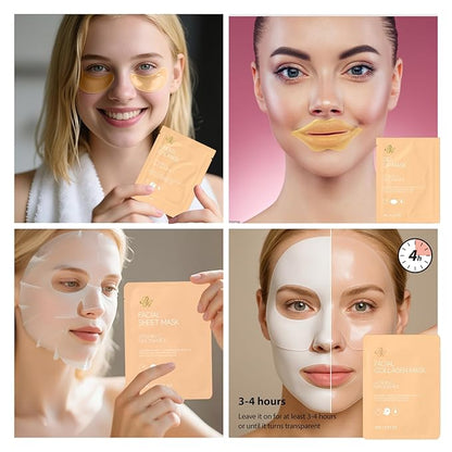 Orange Collagen Gel Overnight Mask Skin Care for Women, 55 Pcs Self-Care Spa Bath & Body Care Basket Gift Set, Face Sheet Mask, Under Eye Patches, Face Serum, Bath Bomb, Christmas, Mother Day, Dad