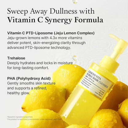 FULLY Lemon Vita Bubble Mask Cleanser, Self-Bubbling Gel-to-Foam Face Wash, Vitamin C + Jeju Lemon Water for Brightening, Radient Smooth Skin, Hydration, Vegan Korean Skincare, 5.07 fl.oz