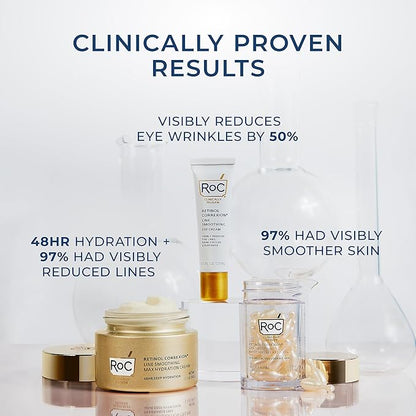 RoC Retinol Correxion Line Smoothing Eye Cream + Retinol Serum Capsules For Night + Max Hydration Crème With Hyaluronic Acid For Day, Skin Care Routine for Women and Men