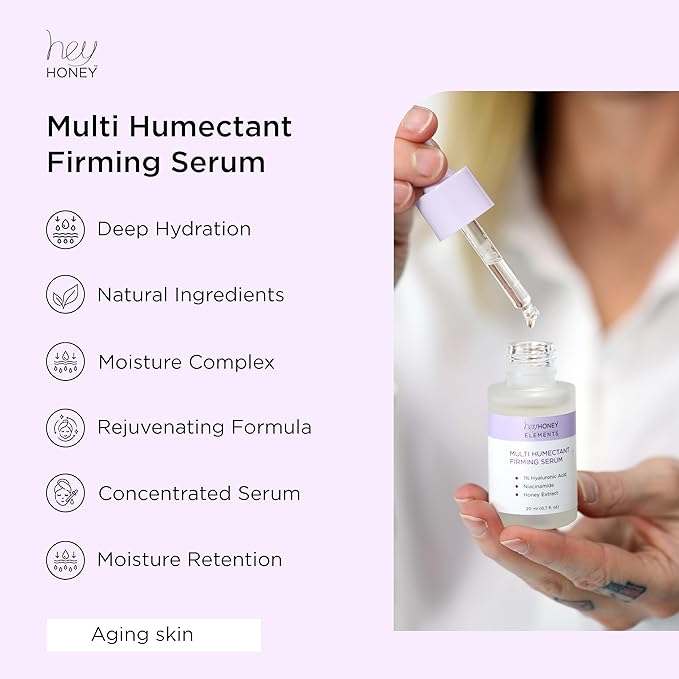 Hey Honey Multi Humectant Firming Serum: 1% Hyaluronic Acid Urea Lactic Acid & Honey Complex for Deep Hydration, Plumping & Skin Barrier Support | 20 mL / 0.68 fl oz
