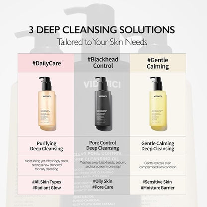 VIDIVICI Clear Gentle Calming Deep Cleansing Oil 10.14 fl.oz | Smooth & Gentle Makeup Remover for Sensitive Skin, Protect Skin Barrier with Ceramide, Korean skin care