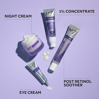 No7 Pure Retinol 1% Night Concentrate - Anti Wrinkle Retinol Serum with Collagen Peptides & Niacinamide for Younger Looking Skin - Firming Face Serum for Fine Lines & Wrinkles (30ml)