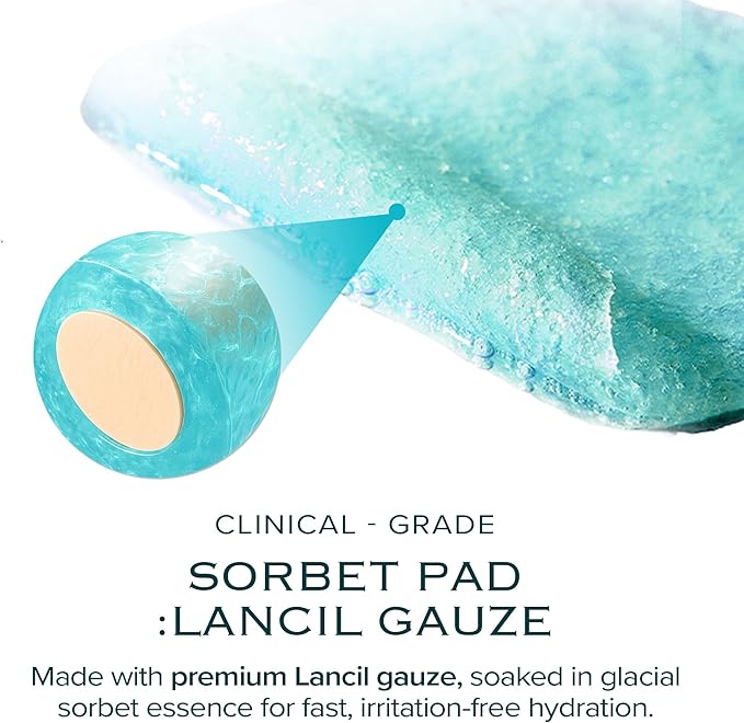 Ice Sorbet Toner Pads | Skin Prep Wipes for Puffiness, Under Eye Bags & Instant Face Lift | Gel Pads for Sunburn Relief & After Sun with 30% Glacial Water & Caffeine | Pack of 4 (240 Count)