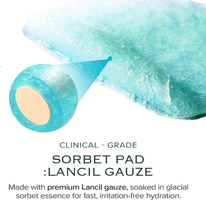 Ice Sorbet Toner Pads | Skin Prep Wipes for Puffiness, Under Eye Bags & Instant Face Lift | Gel Pads for Sunburn Relief & After Sun with 30% Glacial Water & Caffeine | 7.43 Fl Oz / 60 Count