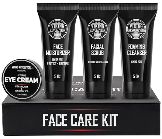 Viking Revolution Men's Facial Skin Care Kit - Includes Rejuvenating Face Moisturizer, Microdermabrasion Facial Scrub, Foaming Cleanser (5oz Each) and Eye Cream (1oz)