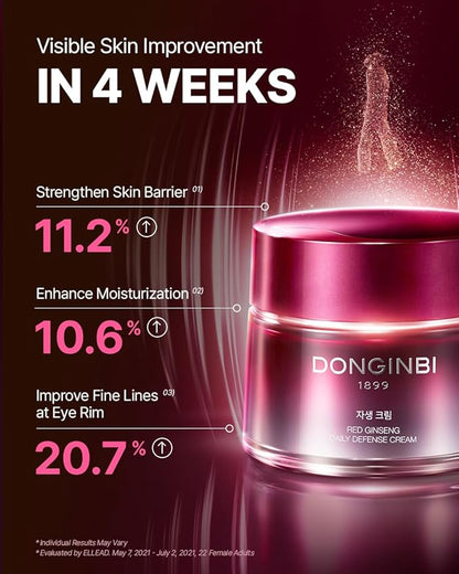 Donginbi Red Ginseng Daily Defense Special Set - Firming Cream(0.85 floz) & Korean Red Ginseng Essence(2.03 floz), Skin Barrier Repair Serum for Dry Skin, Korean Skin Care Gifts for Women