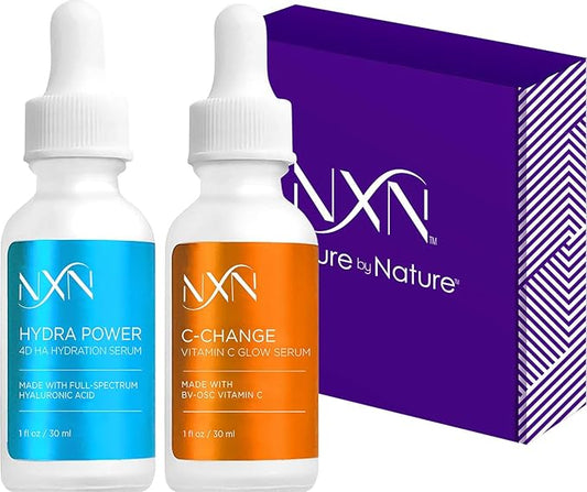 NxN Vitamin C & Hyaluronic Acid Serum Set, Clinically Proven to Brighten Skin, Reduce Dark Spots, Improve Hyper Pigmentation Age Spots, Reduce Fine Lines & Wrinkles - 1fl oz Face Kit