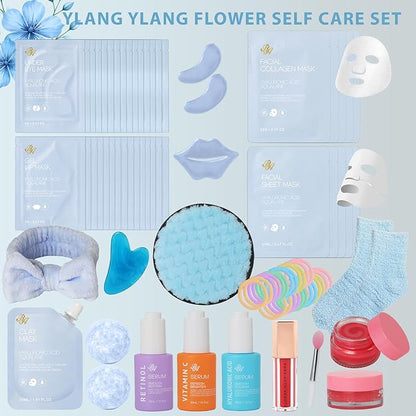 55 Pcs Face Sheet Masks Skin Care, Bio-Collagen Overnight Hydrogel Mask for Women & Men, Under Eye Patches, Gel Lip Mask, Lip Scrub, Face Serum, Christmas, Mother's Day, Valentine's, Birthday, Dad