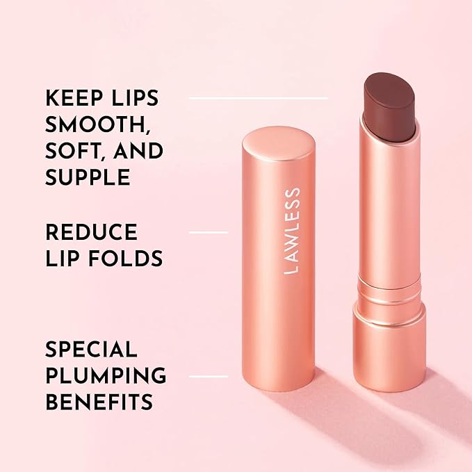 LAWLESS Women's Forget the Filler Lip Plumping Line Smoothing Tinted Balm, Amaretto, Brown, 0.09 Ounce