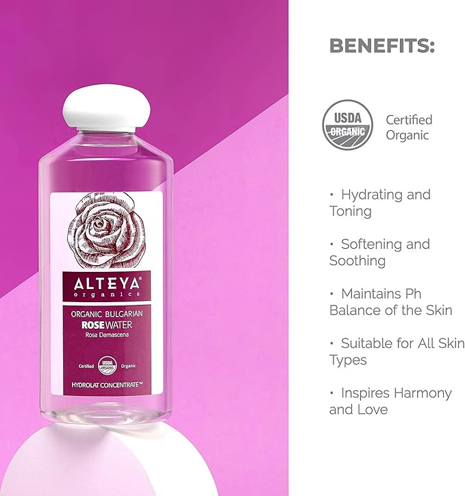 Alteya Organics Rose Water, Organic Facial Toner, 34 Fl Oz/ 2x17 Fl Oz Bundle, Pure Bulgarian Rosa Damascena Flower Water, Award-Winning Moisturizer, BPA-Free Bottle with Reducer