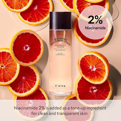 T'else Red Orange Niacinamide Toner 150ml, 5.2 Fl.oz, Tone Up Vitalizing Facial Essence, Smoothening Skin Texture Watery Toner with Exfoliation, PHA Care with Vitamin C & Panthenol, Korean Skin Care