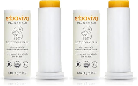 Erbaviva Organic Lip & Cheek Balm – Moisturizing Stick for Baby & Adults | USDA Organic, Shea Butter & Calendula for Dry, Chapped Skin | Lip, Cheek & Hand Protection (Pack of 2)
