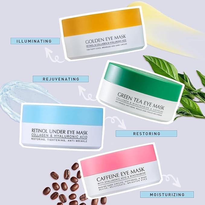 Under Eye Patches Kit: 120 Pcs Retinol & Golden Gel Eye Mask for Dark Circles, Puffiness and Wrinkles - Day & Night Skin Treatment Pads with Niacinamide, Collagen, Hyaluronic Acid & Vitamin C (2 Pack)