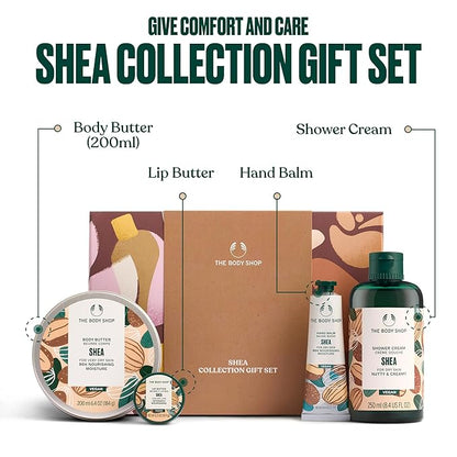The Body Shop Shea Collection Gift Set - 4 Piece Set, Shower Cream, Body Butter, Lip Butter, Hand Balm, Vegan