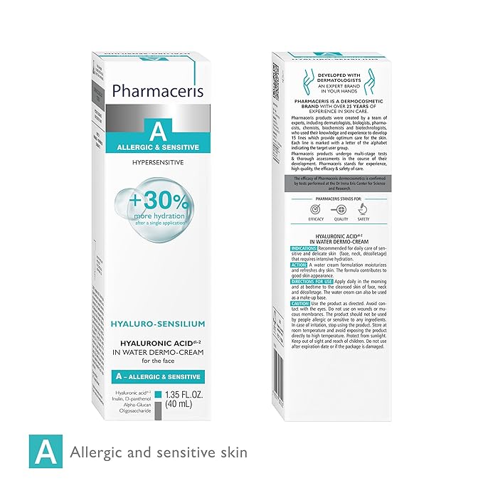 Hyaluronic Acid Water Cream, Moisturizing Face Cream, Hydrates & Soothes, Helps Strengthen Skin Barrier, Lightweight Daily Cream for Dry, Sensitive & Allergy-Prone Skin, HYALURO-SENSILIUM