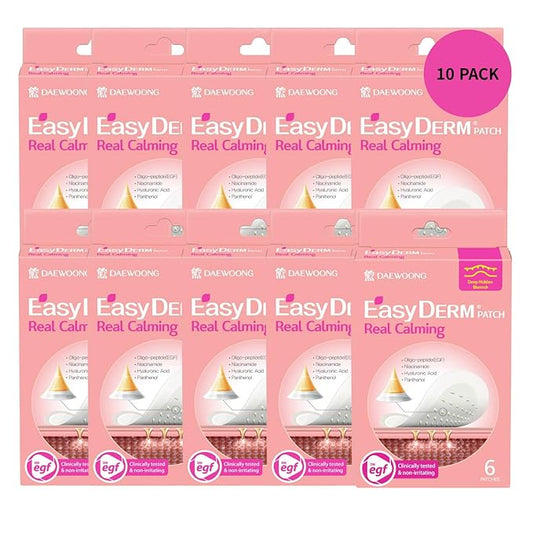 Easyderm Real Calming Patch Pimple Patches, Niacinamide, Hyaluronic Acid, EGF, K-Beauty Skincare | 10 Packs (60 Total) Micro Point length : 285μm