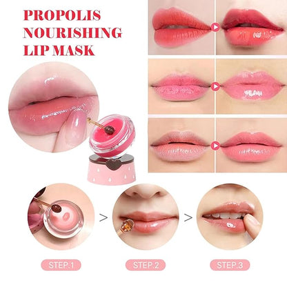 8 PCS Bee Lip Balm Honey Pot,Honey Lip Balm Lip Mask,Propolis Moisturizing Lip Sleeping Mask Reduces Lip Lines,Hydrating Prevention Dry and Cracked Lip Scrubs Exfoliator