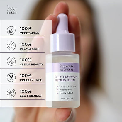 Hey Honey Multi Humectant Firming Serum: 1% Hyaluronic Acid Urea Lactic Acid & Honey Complex for Deep Hydration, Plumping & Skin Barrier Support | 20 mL / 0.68 fl oz