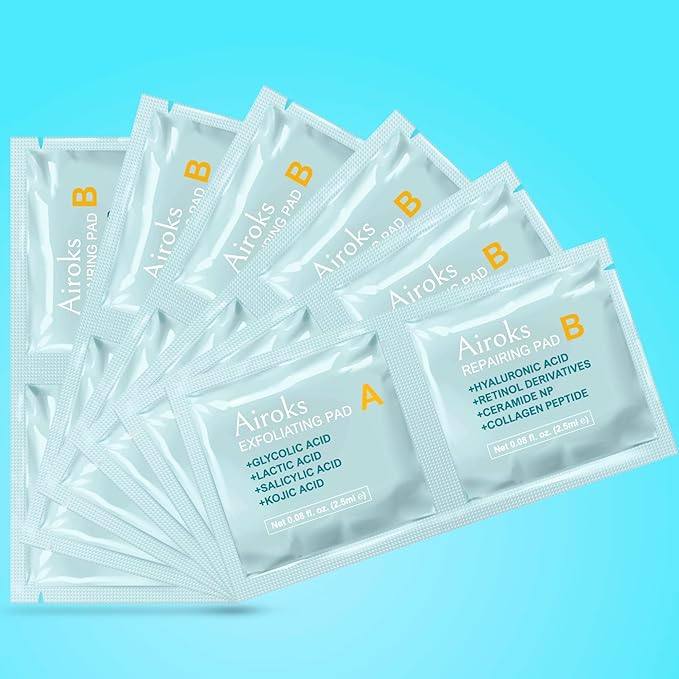 A+B Exfoliating & Repair Face Pads 30 Tx - 2-Step Acid Peel Serum Treatment with Glycolic, Salicylic, Kojic Acid & Retinol Hyaluronic Peptides for Smooth Skin, Pore Minimizer, Hyperpigmentation