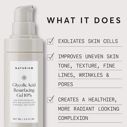 Naturium Glycolic Acid Resurfacing Gel 10%, AHA Exfoliating Gel with Natural Fruit Acids, 3.0 oz