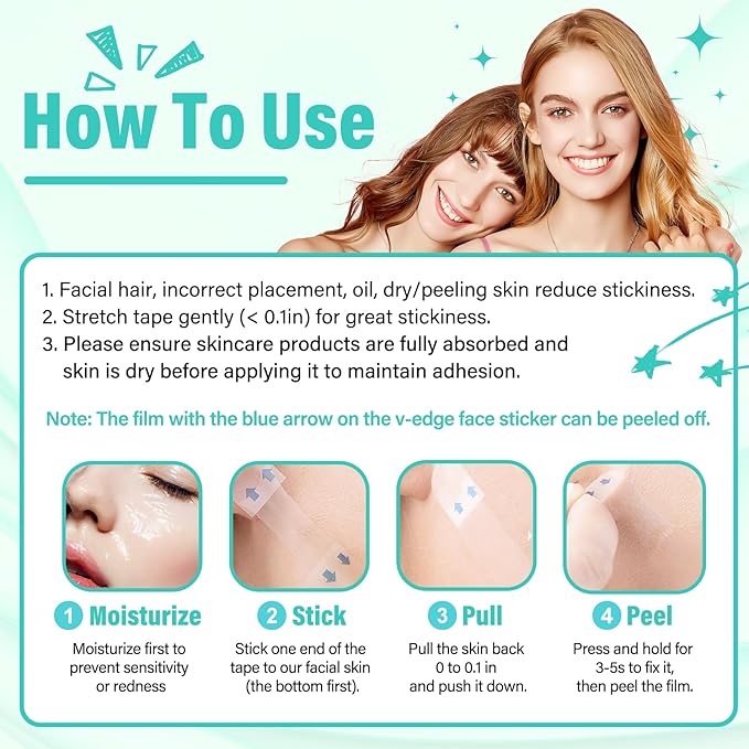 Face Lift Tape Invisible, Facelift Tape for Face, Neck Strips Lift Turkey Neck, Skin Lifting Tapes V Edge Patches for Wrinkle, Jowl, Eye, Double Chin, Loose Sagging Skin (1 Count (Pack of 280))