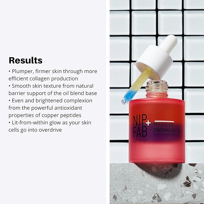 Nip+Fab Peptide Fix Finishing Oil 2%, 1.01 fl oz, Perfect Finish for All Skincare Routines, For All Skin Types, Support the Skin Barrier for a Smoother, Firmer-Looking Complexion