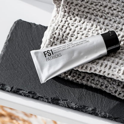 PATRICKS FS1 | Exfoliating Facial Scrub | Skin Care for Men | Anti-Aging Face Exfoliator | Helps to Reduce Ingrown Hair & Dead Skin | Travel Friendly | Made w/Diamond & Volcanic Sand Particles | 75g