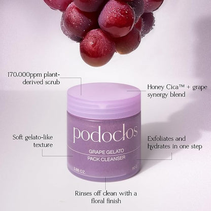 Grape Gelato Pack Cleanser | Face & Body Exfoliating Cleanser, Gentle on Skin, Tough on Dead Cells, Plant-Based Scrub, Honey Cica™ & Grape Extracts, Korean Skin Care | 3.88 oz