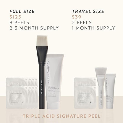 SHANI DARDEN SKIN CARE Triple Acid Peel, 2-Step Exfoliating Face Peel with Mandelic, Lactic & Glycolic Acids, Kaolin Clay Neutralizing Mask & Brush, Helps Improve Dark Spots & Skin Texture, 0.5 fl oz