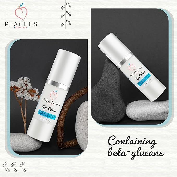 Peaches Skin Care Under Eye Cream – Targets Puffiness, Dark Circles, and Bags – Vegan Formula with Peptides, Co-Q10, Squalene, Vitamins, and Reishi – Eye Crème (1 oz)