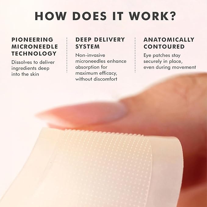 skyn ICELAND Dissolving Microneedle Under Eye Patches with 39% Hyaluronic Acid and Peptides, No Slip Overnight Eye Mask for Fine Lines, Wrinkles and Firming, Vegan, All Skin Types, 3 Pairs