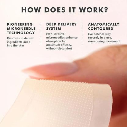 skyn ICELAND Dissolving Microneedle Under Eye Patches with 39% Hyaluronic Acid and Peptides, No Slip Overnight Eye Mask for Fine Lines, Wrinkles and Firming, Vegan, All Skin Types, 3 Pairs