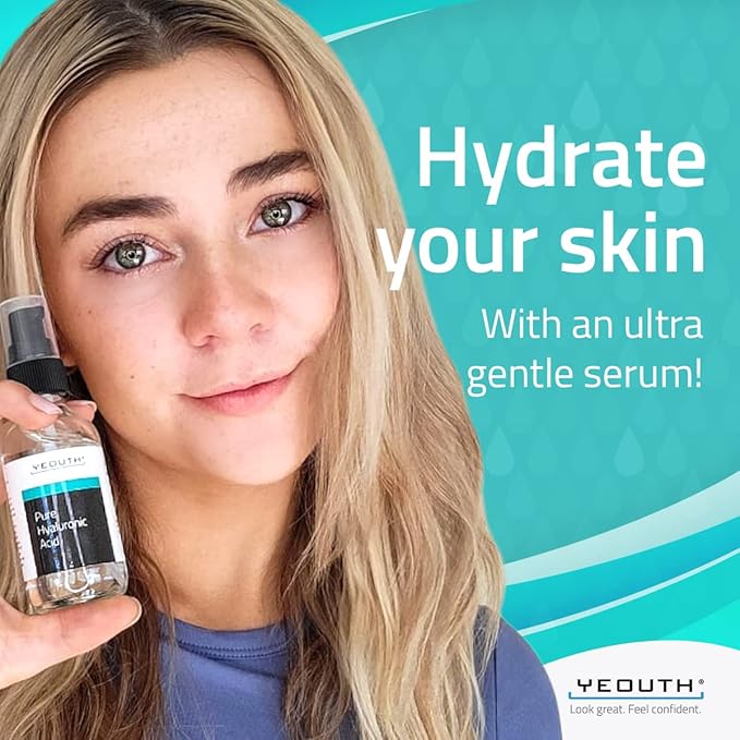 YEOUTH Pure Hyaluronic Acid Serum for Face 99% for Dry & Dull Skin, Hydrating Hyaluronic Acid Skincare Serum for Women & Men, For All Skin Types 2oz